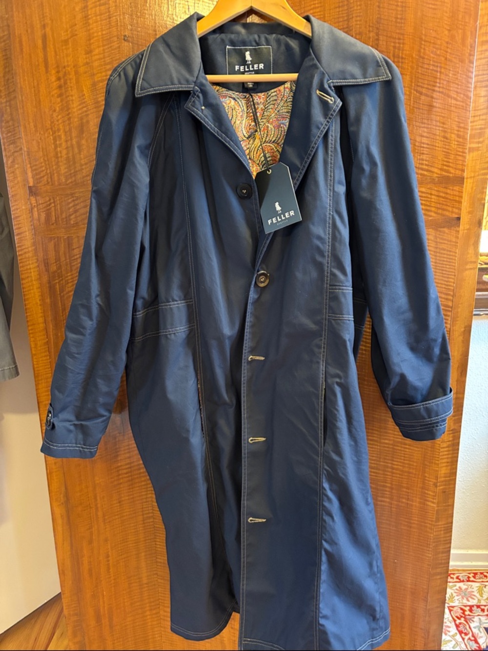 Feller Navy Raincoat with Contrast Stitching